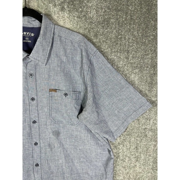 Orvis Woven Short Sleeve Tech Shirt Mens Size‎ XXL Blue Polyester Chest Pockets - Picture 6 of 16